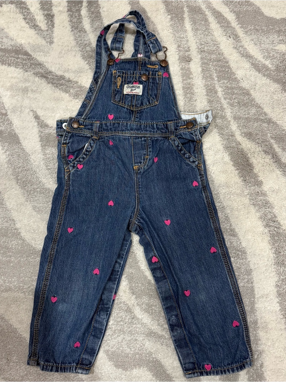 OshKosh B'gosh Girls' Denim Overalls Pink Heart Embroidery 24 months